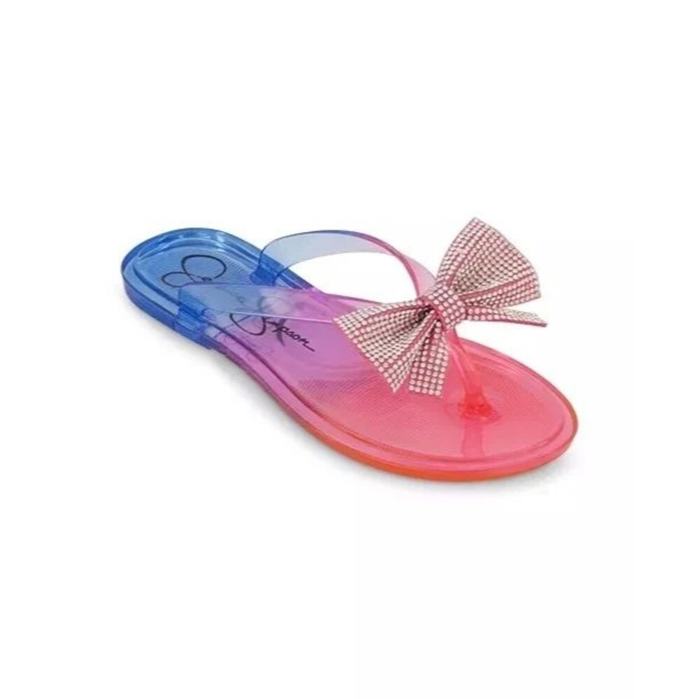 Jessica Simpson Millie Rhinestone Bow Clear Jelly Plastic Flipflop Sandal